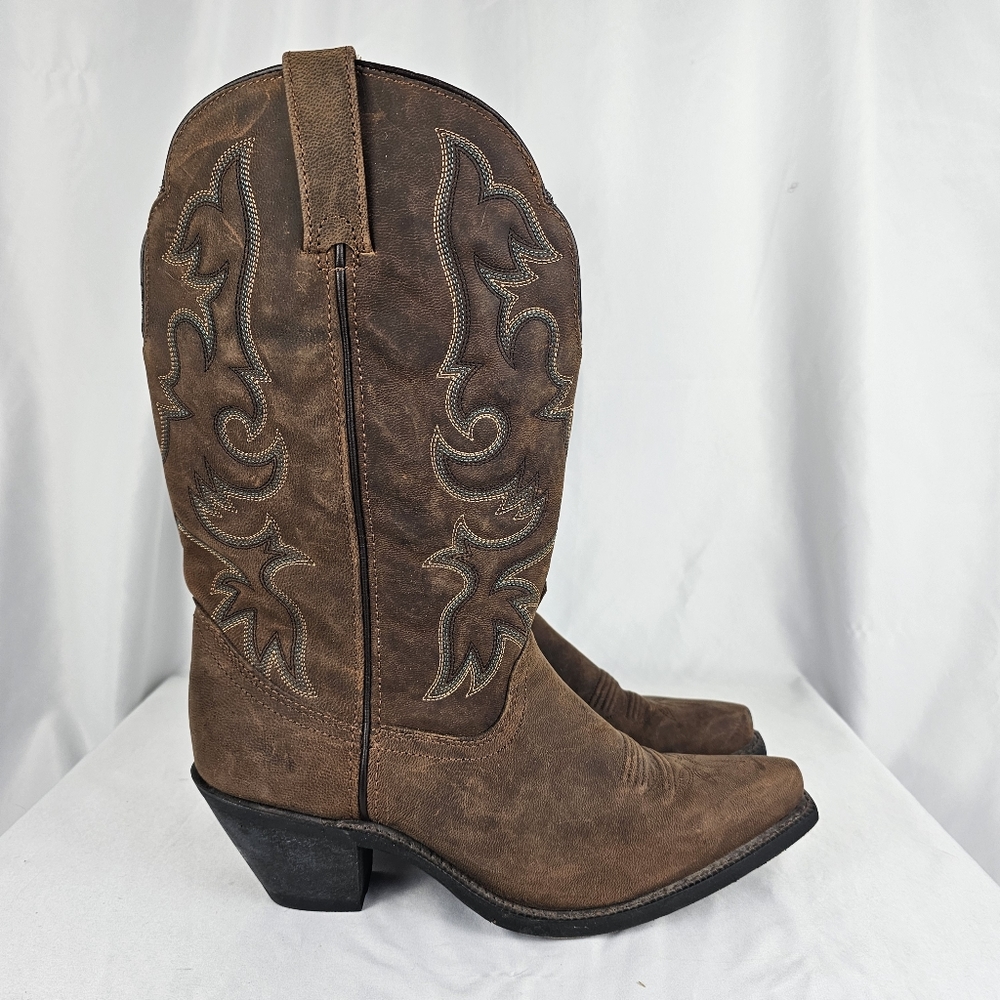 Laredo Women's Access Brown Leather Cowboy Boots 51078 Wide Calf Size 11 M